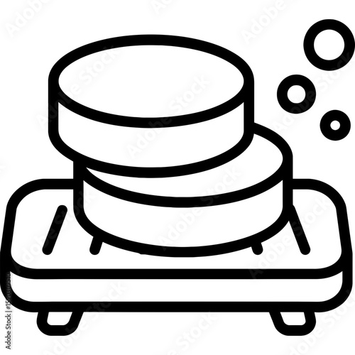 Solid shampoo bars on soap dish outline icon vector