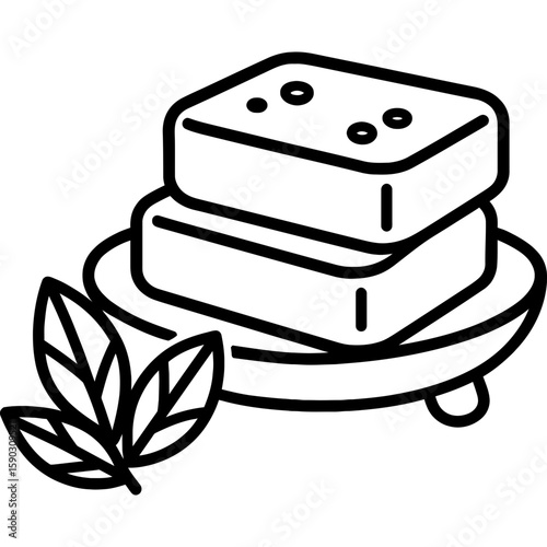 Solid shampoo bars on soap dish outline icon vector