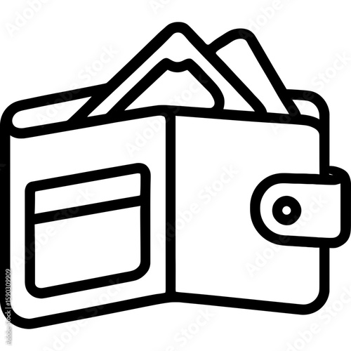 Open bifold wallet outline icon vector