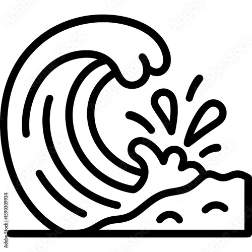 Wave breaking impact shore outline icon vector