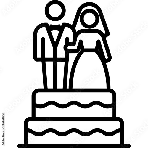 Wedding cake topper outline icon vector