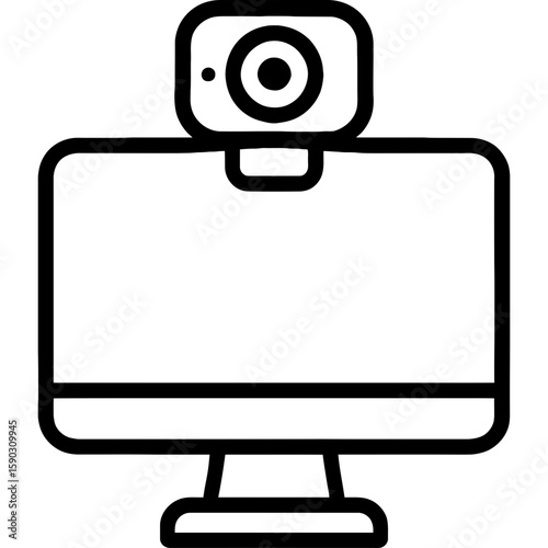 Webcam on monitor outline icon vector