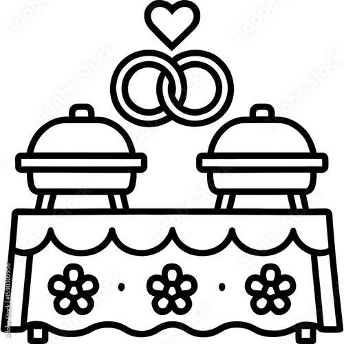 Wedding catering buffet setup outline icon vector