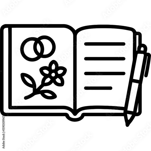 Wedding guest book outline icon vector