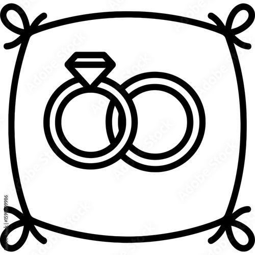 Wedding rings on pillow outline icon vector