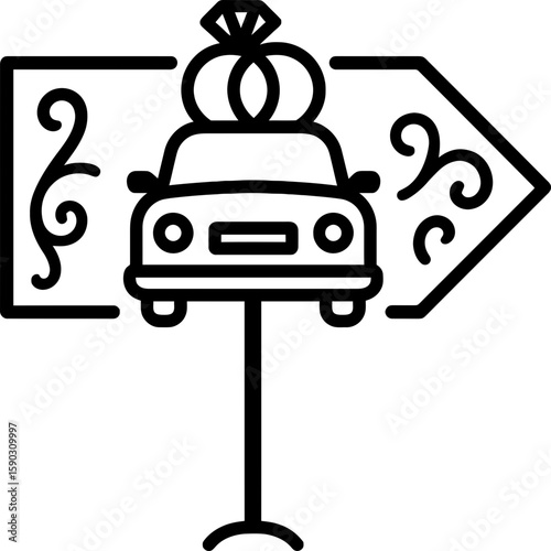 Wedding transportation directional arrow icon outline vector
