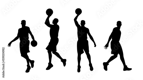 Basketball Players in Action: Dunking and Dribbling Motion Shots