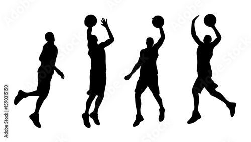 Basketball Players in Action: Dunking and Dribbling Motion Shots