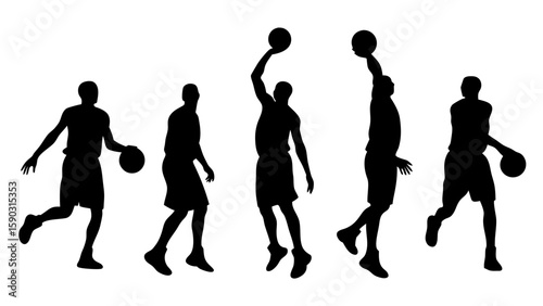 Basketball Players in Action: Dunking and Dribbling Motion Shots