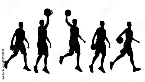 Basketball Players in Action: Dunking and Dribbling Motion Shots
