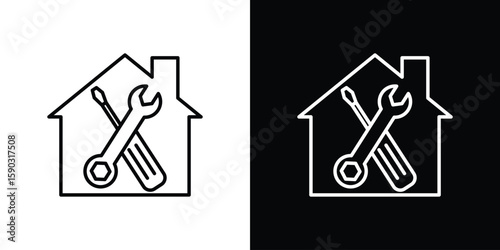 Home repair icon. Stroke pictogram. Vector illustration. Vector sign for mobile app and websites.