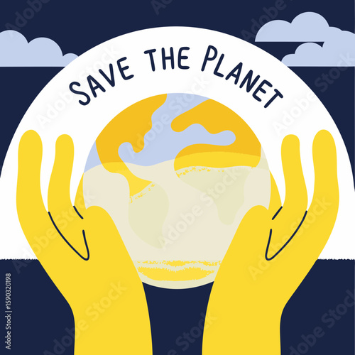 Gentle hands cradle the Earth, symbolizing care for the environment and a commitment to planetary conservation, ideal for eco-conscious design projects and advocacy materials promoting sustainability.