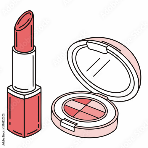 Stylish makeup with a lipstick and blush compact showcases beauty, fashion, and cosmetic elegance in a decorative design perfect for branding.
