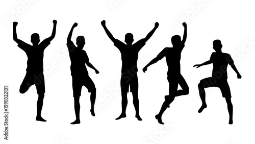 Soccer Players Kicking Ball and Celebrating Victory on Field