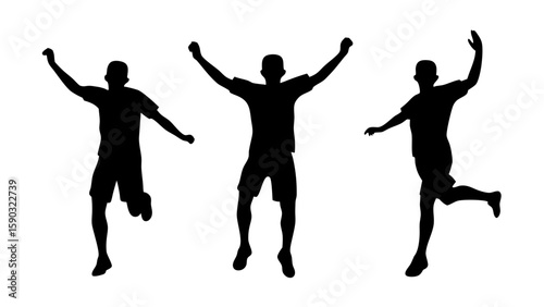 Soccer Players Kicking Ball and Celebrating Victory on Field