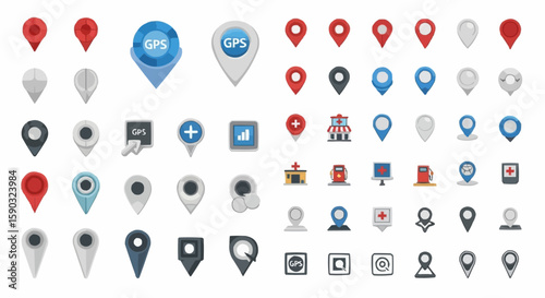 Map Pins and Location Markers – Red and Blue Geotag GPS Icons Collection