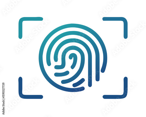 Biometric Scan: A futuristic biometric scan graphic featuring a fingerprint framed in a scanning grid. Symbolizing advanced security technology and identity verification, rendered in blue gradient.
