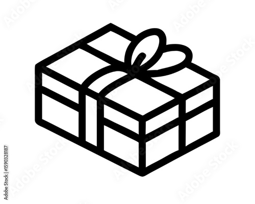 Gift Box Icon: A minimalistic, modern illustration showcases a beautifully wrapped gift box, perfect for conveying themes of celebration, appreciation, or special occasions. 