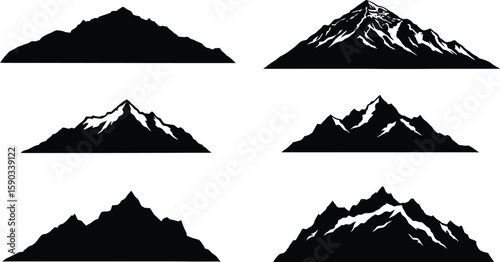 Majestic Mountain Peak Silhouettes A Collection of Six Unique Vector Illustrations for Design Projects