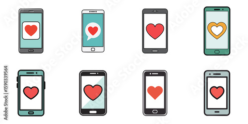 Multiple vector illustrations of hearts on a smart phone

