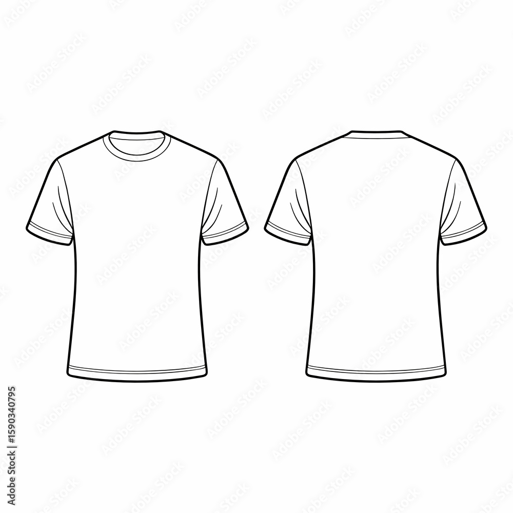 Naklejka premium Flat technical drawing template of a blank t-shirt design 