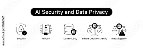 AI Security and Data Privacy Vector Icon Set – Data Privacy, Security, Privacy