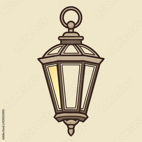 Vintage lantern icon in brown flat style