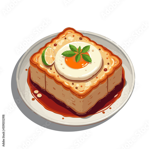 Vector illustration of mapo tofu appetizing spicy on white background, food dish