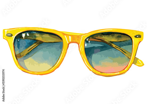 Yellow pair of sunglasses with a blue tint