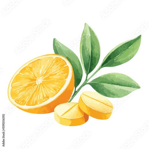 Slice of orange is on top of a pill