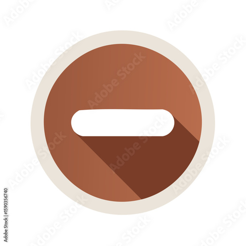 Subtract Button Icon on Copper Circle, Flat Style, Long Shadow