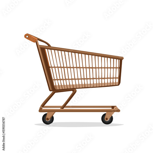 Illustration of empty shopping cart for retail or grocery purchase needs on white