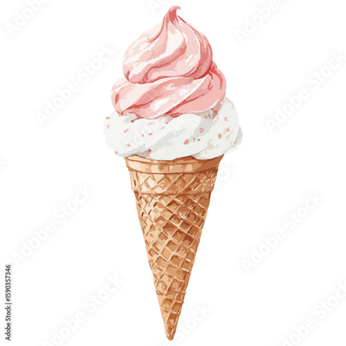 Pink ice cream cone with a white swirl