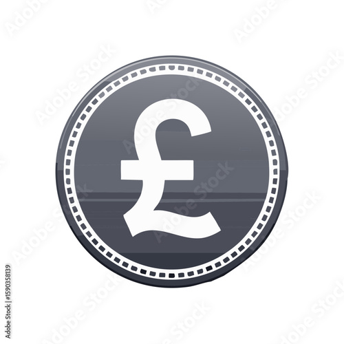 British Pound Coin Icon Graphic Symbol Metallic, Currency Exchange Concept Design