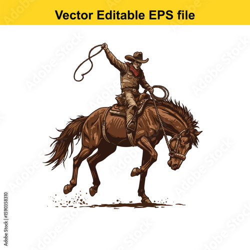 Cowboy riding a horse in a dynamic illustration