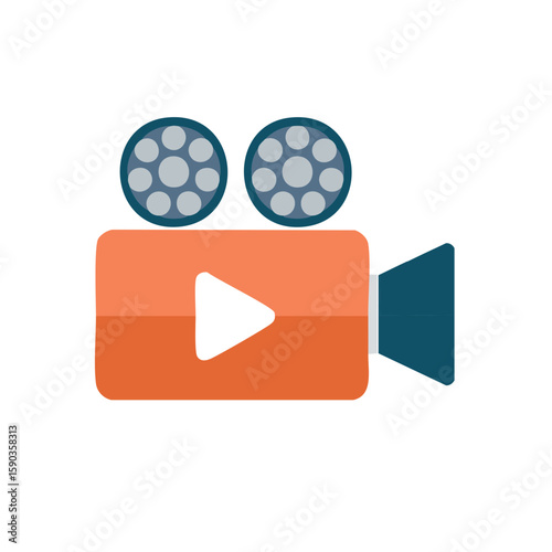 Retro video camera graphic with play button icon for streaming media content