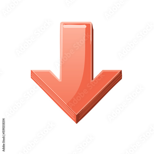 Coral Arrow Pointing Down Directional Graphic Sign Symbol Indicator Illustration