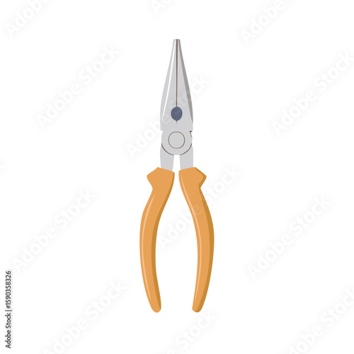 Illustration of needle nose pliers with orange grip, tool for electrical and craft work, engineering repair equipment