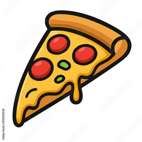 Pizza Slice Graphic Delicious Icon with Cheese and Toppings - Vector Illustration