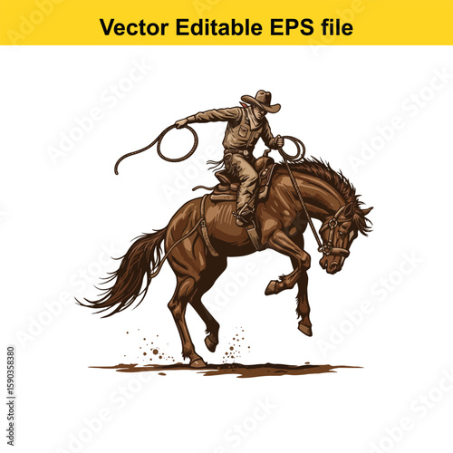 Cowboy riding a horse in a dynamic illustration