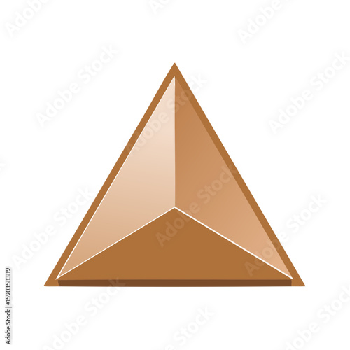 Abstract bronze triangle, modern geometric design element with three dimensional appearance, minimalist render