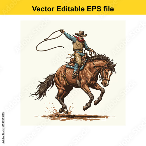 Cowboy riding a horse in a dynamic illustration