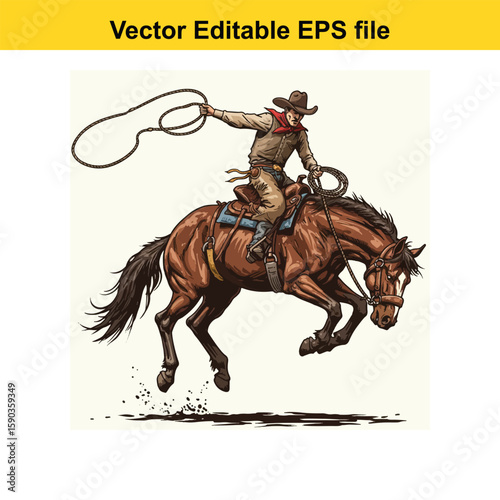 Cowboy riding a horse in a dynamic illustration