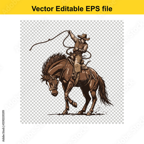 Cowboy riding a horse in a dynamic illustration