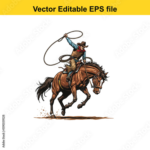 Cowboy riding a horse in a dynamic illustration