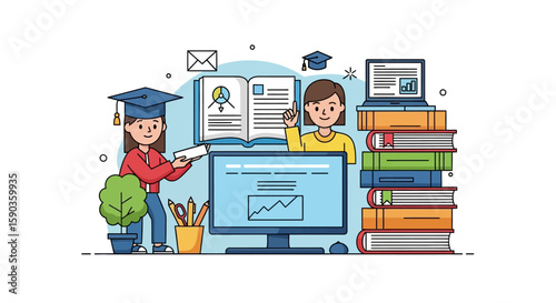 Online Learning and Education Illustration