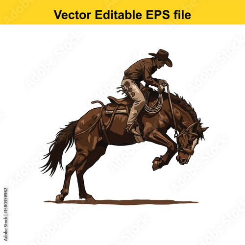 Cowboy riding a horse in a dynamic illustration