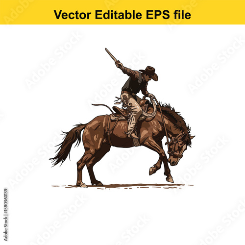 Cowboy riding a horse in a dynamic illustration