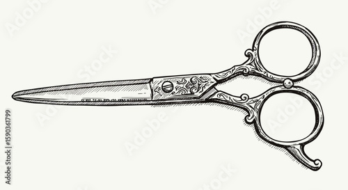 Ornate Vintage Hairdressing Scissors with Engraved Handles