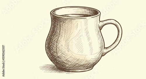 Sketch of a Ceramic Mug with Handle and Crosshatch Shading